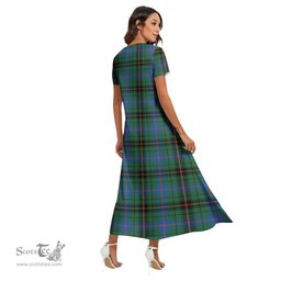 ScotsTee Shop Scottish Davidson Ancient Clan Crest Tartan Womens Fitted V-neck Side Slit Maxi Dress