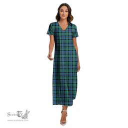 ScotsTee Shop Scottish Campbell of Cawdor Ancient Clan Tartan Womens Fitted V-neck Side Slit Maxi Dress