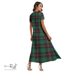 ScotsTee Shop Scottish Chisholm Hunting Ancient Clan Crest Tartan Womens Fitted V-neck Side Slit Maxi Dress