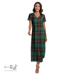 ScotsTee Shop Scottish Chisholm Hunting Ancient Clan Crest Tartan Womens Fitted V-neck Side Slit Maxi Dress