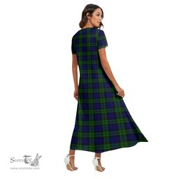 ScotsTee Shop Scottish Campbell Modern Clan Crest Tartan Womens Fitted V-neck Side Slit Maxi Dress