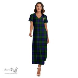ScotsTee Shop Scottish Campbell Modern Clan Crest Tartan Womens Fitted V-neck Side Slit Maxi Dress
