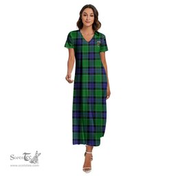 ScotsTee Shop Scottish Graham of Menteith Modern Clan Crest Tartan Womens Fitted V-neck Side Slit Maxi Dress