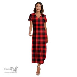 ScotsTee Shop Scottish Cunningham Modern Clan Tartan Womens Fitted V-neck Side Slit Maxi Dress