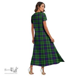 ScotsTee Shop Scottish Duncan Modern Clan Crest Tartan Womens Fitted V-neck Side Slit Maxi Dress