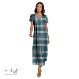 ScotsTee Shop Scottish Campbell Dress Ancient Clan Tartan Womens Fitted V-neck Side Slit Maxi Dress