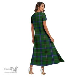 ScotsTee Shop Scottish Henderson Modern Clan Tartan Womens Fitted V-neck Side Slit Maxi Dress
