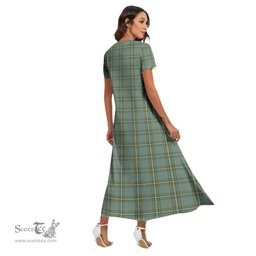 ScotsTee Shop Scottish Kelly Dress Clan Tartan Womens Fitted V-neck Side Slit Maxi Dress