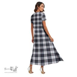 ScotsTee Shop Scottish MacRae Dress Modern Clan Crest Tartan Womens Fitted V-neck Side Slit Maxi Dress
