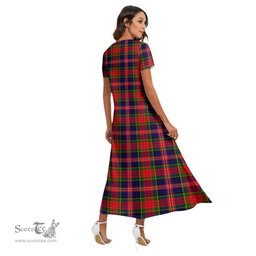 ScotsTee Shop Scottish MacPherson Modern Clan Crest Tartan Womens Fitted V-neck Side Slit Maxi Dress