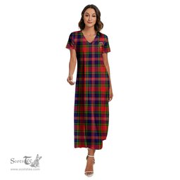 ScotsTee Shop Scottish MacPherson Modern Clan Crest Tartan Womens Fitted V-neck Side Slit Maxi Dress