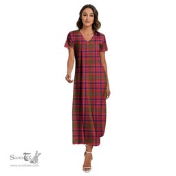 ScotsTee Shop Scottish Lumsden Modern Clan Tartan Womens Fitted V-neck Side Slit Maxi Dress