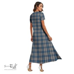 ScotsTee Shop Scottish Napier Modern Clan Tartan Womens Fitted V-neck Side Slit Maxi Dress
