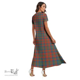 ScotsTee Shop Scottish Matheson Ancient Clan Crest Tartan Womens Fitted V-neck Side Slit Maxi Dress