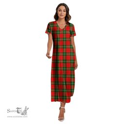 ScotsTee Shop Scottish Lennox Modern Clan Tartan Womens Fitted V-neck Side Slit Maxi Dress