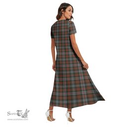 ScotsTee Shop Scottish Murray of Atholl Weathered Clan Crest Tartan Womens Fitted V-neck Side Slit Maxi Dress