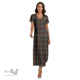ScotsTee Shop Scottish Murray of Atholl Weathered Clan Crest Tartan Womens Fitted V-neck Side Slit Maxi Dress