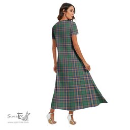 ScotsTee Shop Scottish MacFarlane Hunting Ancient Clan Crest Tartan Womens Fitted V-neck Side Slit Maxi Dress