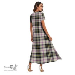 ScotsTee Shop Scottish MacPherson Dress Ancient Clan Crest Tartan Womens Fitted V-neck Side Slit Maxi Dress
