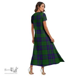 ScotsTee Shop Scottish Lockhart Modern Clan Crest Tartan Womens Fitted V-neck Side Slit Maxi Dress