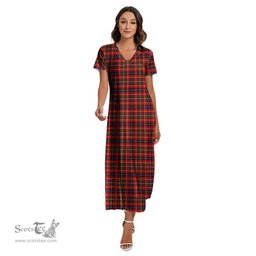 ScotsTee Shop Scottish Innes Modern Clan Tartan Womens Fitted V-neck Side Slit Maxi Dress