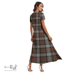 ScotsTee Shop Scottish MacRae Hunting Weathered Clan Crest Tartan Womens Fitted V-neck Side Slit Maxi Dress