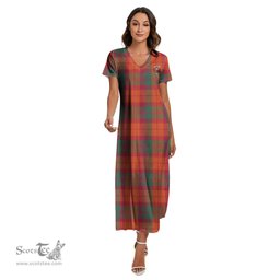 ScotsTee Shop Scottish MacNab Ancient Clan Crest Tartan Womens Fitted V-neck Side Slit Maxi Dress