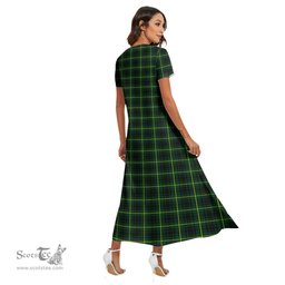 ScotsTee Shop Scottish MacArthur Modern Clan Tartan Womens Fitted V-neck Side Slit Maxi Dress