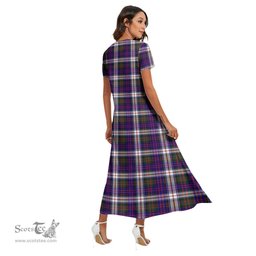 ScotsTee Shop Scottish MacDonald Dress Modern Clan Crest Tartan Womens Fitted V-neck Side Slit Maxi Dress