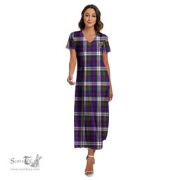 ScotsTee Shop Scottish MacDonald Dress Modern Clan Crest Tartan Womens Fitted V-neck Side Slit Maxi Dress