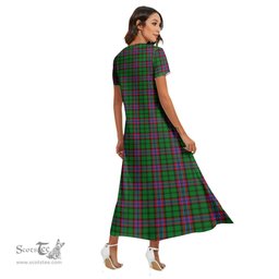 ScotsTee Shop Scottish McGeachie Clan Tartan Womens Fitted V-neck Side Slit Maxi Dress