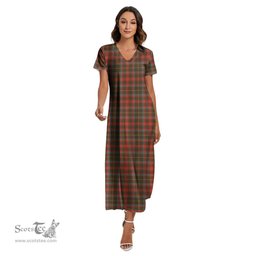 ScotsTee Shop Scottish MacKintosh Hunting Weathered Clan Tartan Womens Fitted V-neck Side Slit Maxi Dress