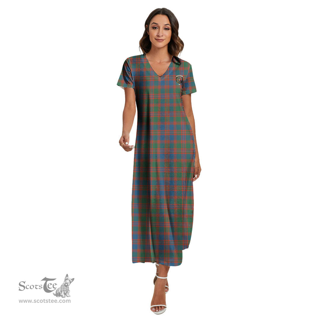 ScotsTee Shop Scottish MacIntyre Ancient Clan Crest Tartan Womens Fitted V-neck Side Slit Maxi Dress