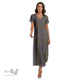 ScotsTee Shop Scottish MacIntyre Ancient Clan Crest Tartan Womens Fitted V-neck Side Slit Maxi Dress