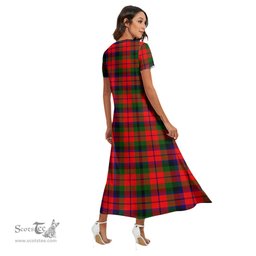 ScotsTee Shop Scottish MacNaughton Modern Clan Crest Tartan Womens Fitted V-neck Side Slit Maxi Dress