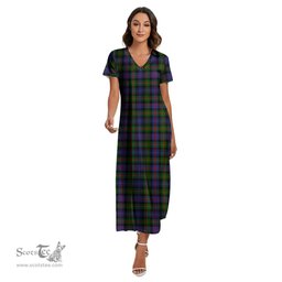 ScotsTee Shop Scottish Murray of Atholl Modern Clan Tartan Womens Fitted V-neck Side Slit Maxi Dress