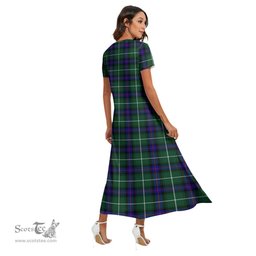 ScotsTee Shop Scottish MacDonald of the Isles Hunting Modern Clan Crest Tartan Womens Fitted V-neck Side Slit Maxi Dress