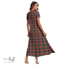ScotsTee Shop Scottish MacPherson Ancient Clan Tartan Womens Fitted V-neck Side Slit Maxi Dress