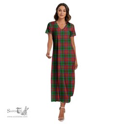 ScotsTee Shop Scottish McCulloch Clan Tartan Womens Fitted V-neck Side Slit Maxi Dress