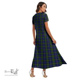 ScotsTee Shop Scottish MacLeod of Harris Modern Clan Tartan Womens Fitted V-neck Side Slit Maxi Dress