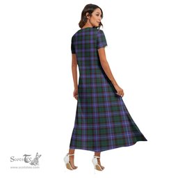 ScotsTee Shop Scottish Hunter Modern Clan Crest Tartan Womens Fitted V-neck Side Slit Maxi Dress