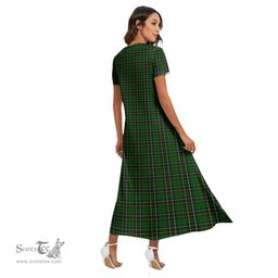 ScotsTee Shop Scottish MacAlpine Modern Clan Tartan Womens Fitted V-neck Side Slit Maxi Dress