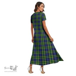 ScotsTee Shop Scottish MacKellar Clan Tartan Womens Fitted V-neck Side Slit Maxi Dress