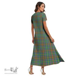 ScotsTee Shop Scottish MacKintosh Hunting Ancient Clan Crest Tartan Womens Fitted V-neck Side Slit Maxi Dress