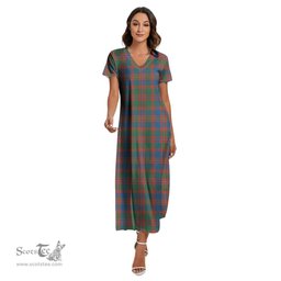 ScotsTee Shop Scottish MacIntyre Ancient Clan Tartan Womens Fitted V-neck Side Slit Maxi Dress