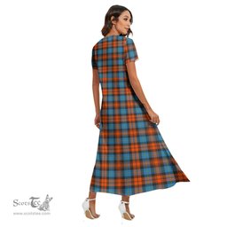 ScotsTee Shop Scottish MacLachlan Ancient Clan Tartan Womens Fitted V-neck Side Slit Maxi Dress