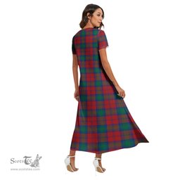 ScotsTee Shop Scottish Lindsay Modern Clan Crest Tartan Womens Fitted V-neck Side Slit Maxi Dress