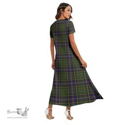 ScotsTee Shop Scottish MacMillan Hunting Modern Clan Crest Tartan Womens Fitted V-neck Side Slit Maxi Dress