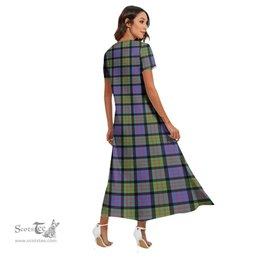 ScotsTee Shop Scottish MacDonald Ancient Clan Tartan Womens Fitted V-neck Side Slit Maxi Dress