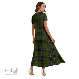 ScotsTee Shop Scottish MacLean Hunting Clan Crest Tartan Womens Fitted V-neck Side Slit Maxi Dress